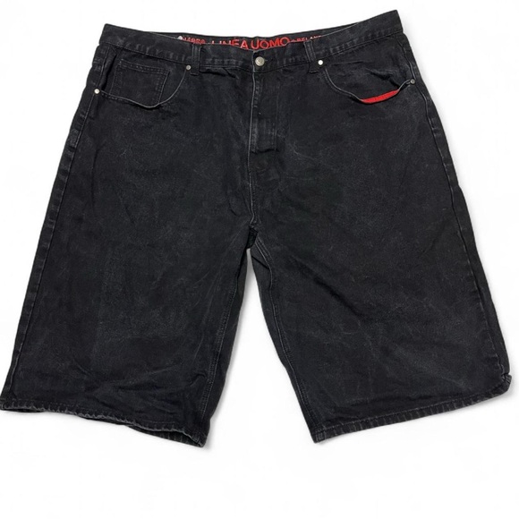 Vtg Linea Uomo Denim Shorts Mens 46W Black Relaxed Fit Jean Pockets Y2k - Picture 1 of 11